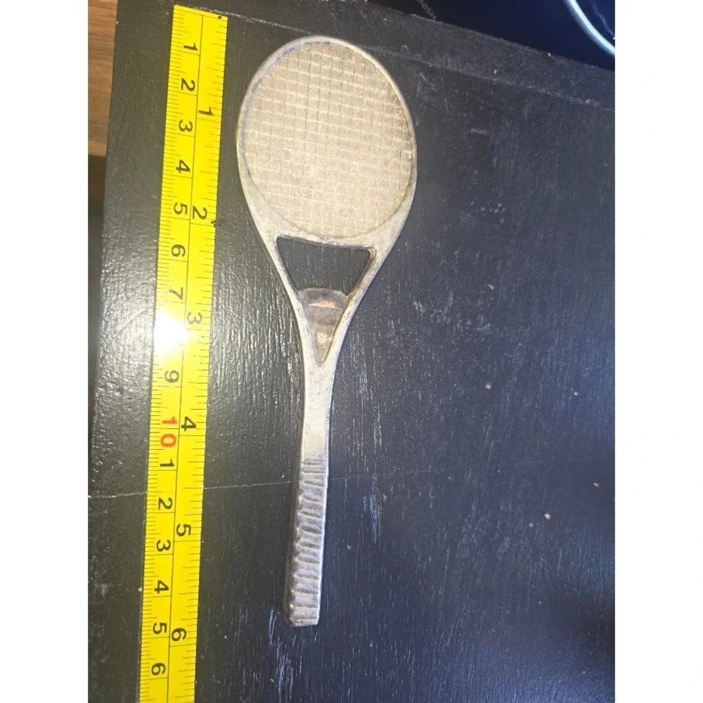 Vintage Silver Tone Tennis Racket Bottle Opener Barware Tool 6 Inch